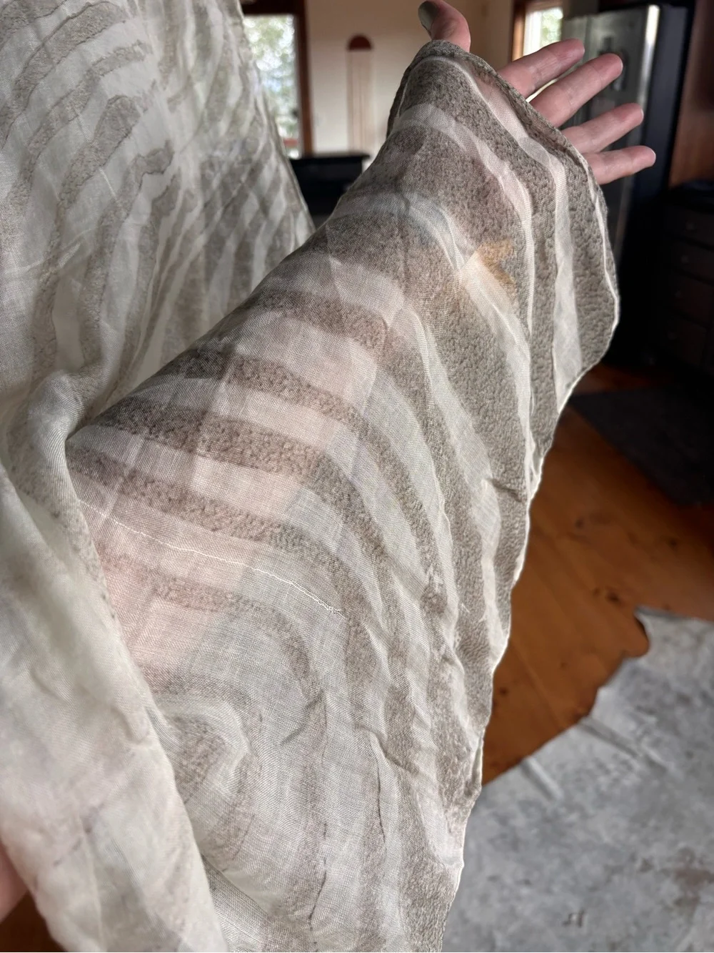 ADEAM Ivory Taupe Abstract Sheer Scarf 19” x 72” NWOT MSRP $425